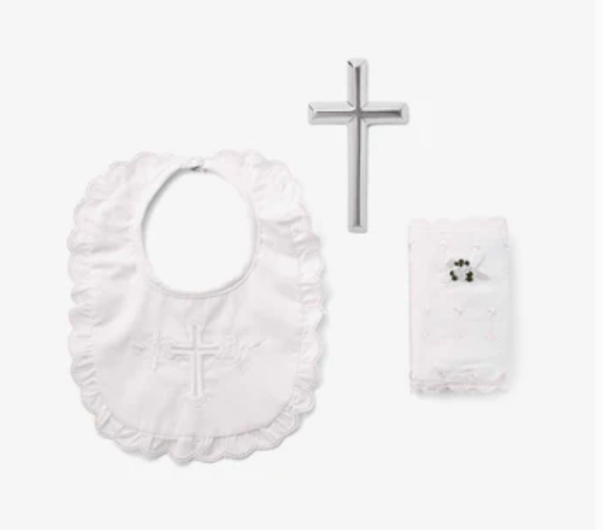 Girl's Bible, Cross, & Bib Christening Gift Set
