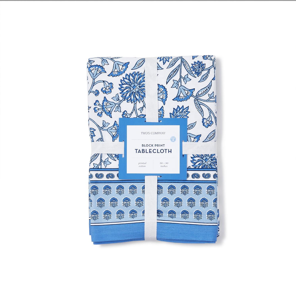Chinoiserie Blue Block Print Tablecloths Incl 2 Sizes