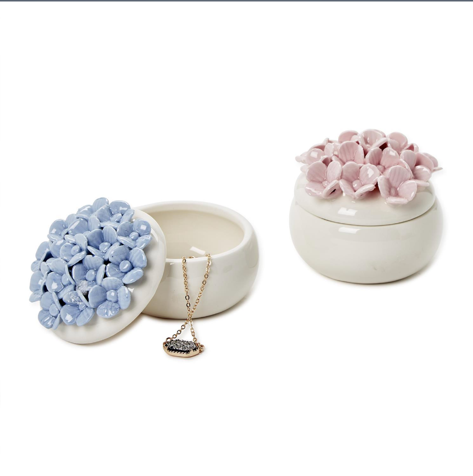 Hydrangea Trinket Jewelry Box with Lid Asst 2 Colors