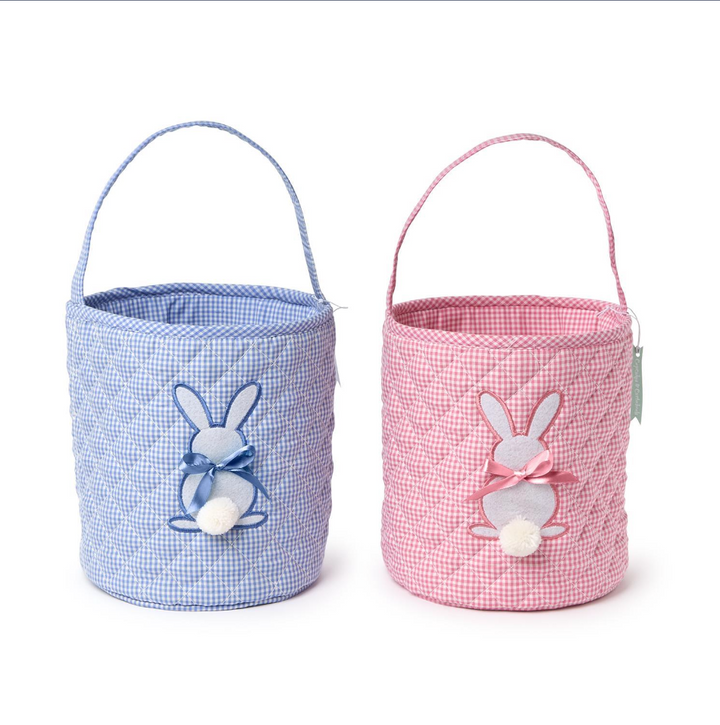 Hoppy Easter Quilted Bucket Tote w Embroidered Bunny Applique Assorted