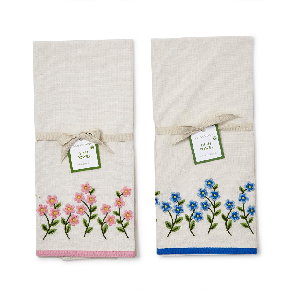 Forget-Me-Not Embroidered Dish Towel Assorted 2 Colorations