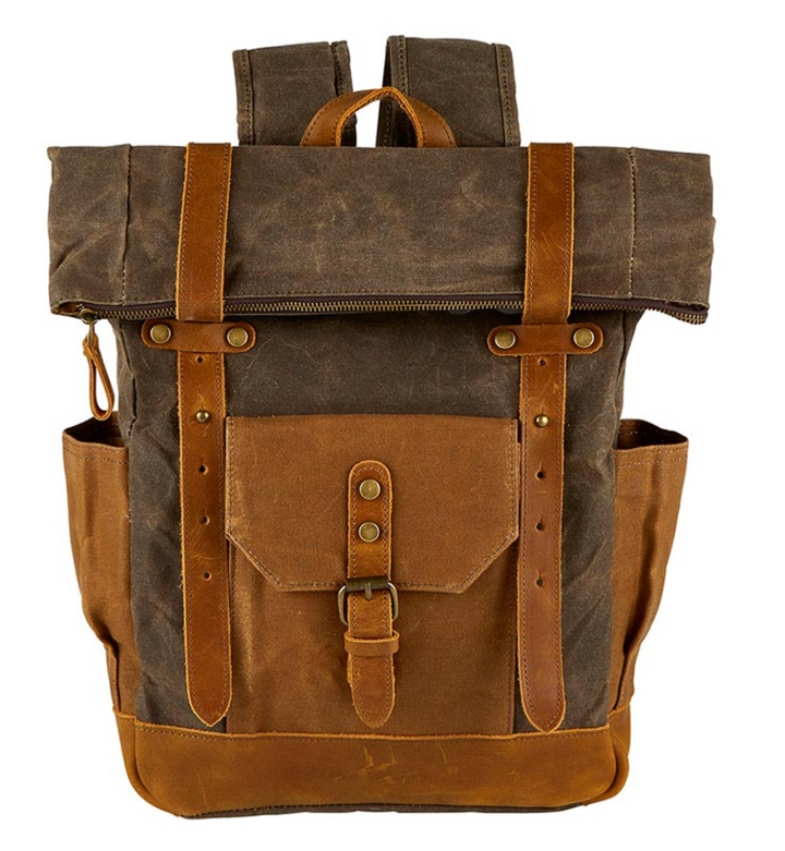 Vintage Waxed Canvas and Leather Rolltop Backpack