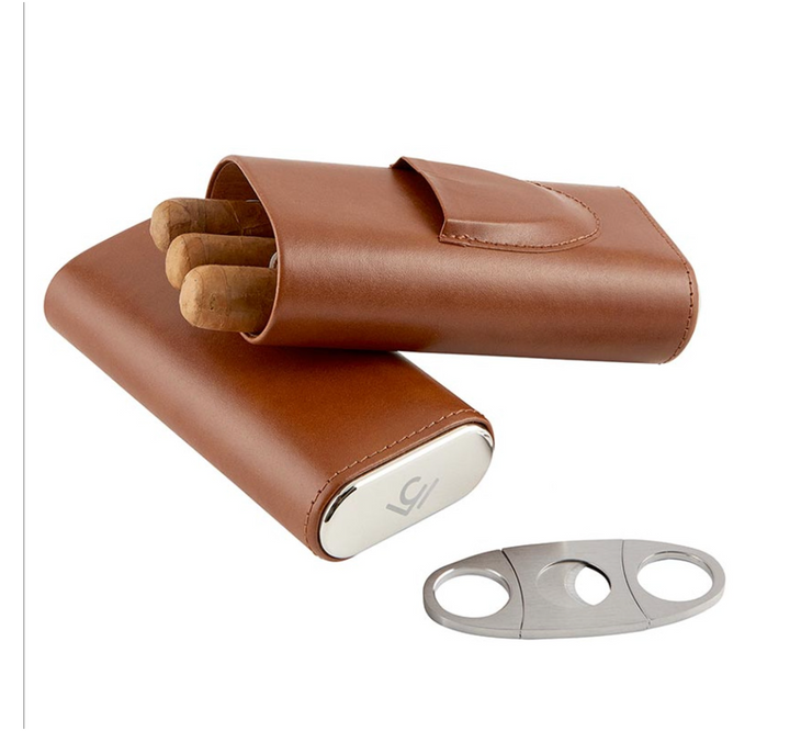3 Finger Leather Cigar Case & Cutter