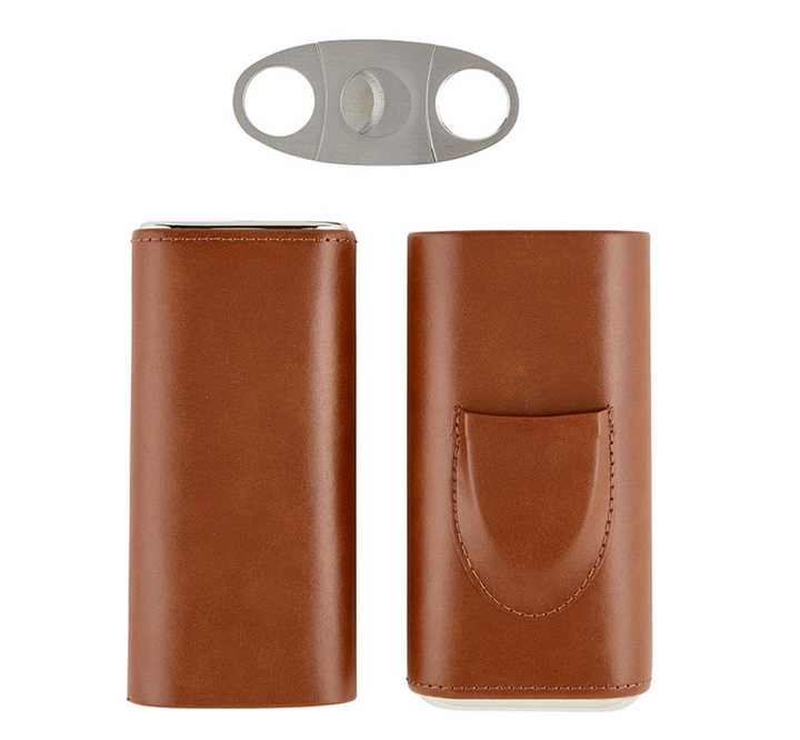 3 Finger Leather Cigar Case & Cutter
