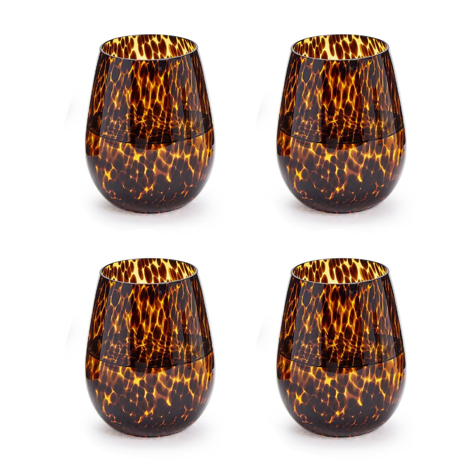 Tortoise Print Stemless Wine Glasses- INDIVIDUAL