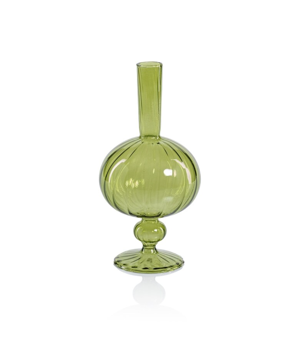 VENETIAN SPIRAL VASE- ONION SHAPE / GREEN, 3.5" X  7.5