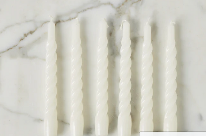 White Twisted Taper Candles, Set of 6