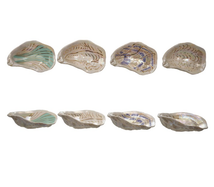 5"L Ceramic Oyster Dish w Gold