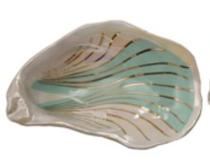 5"L Ceramic Oyster Dish w Gold