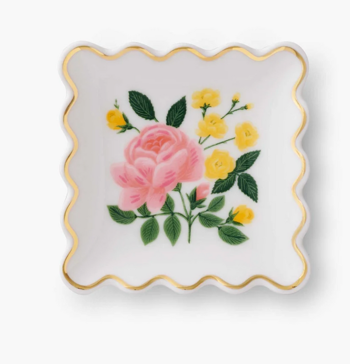 Roses Porcelain Scalloped Ring Dish