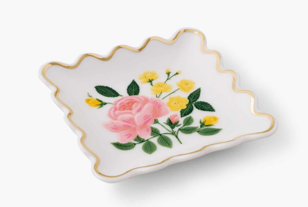 Roses Porcelain Scalloped Ring Dish
