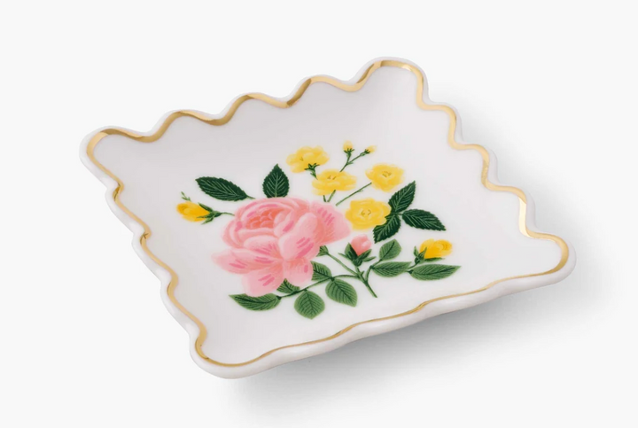 Roses Porcelain Scalloped Ring Dish