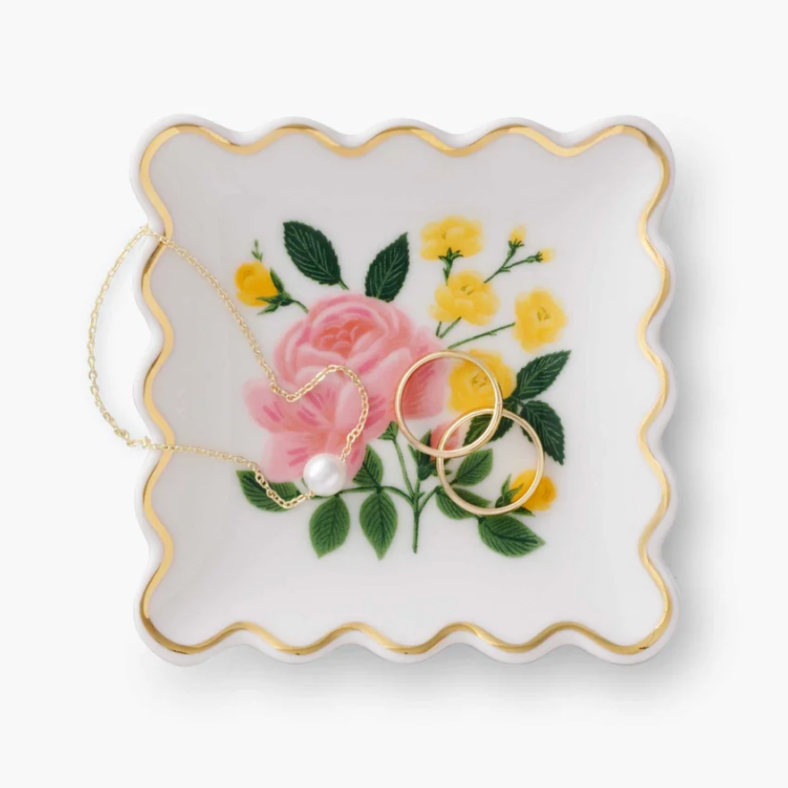 Roses Porcelain Scalloped Ring Dish