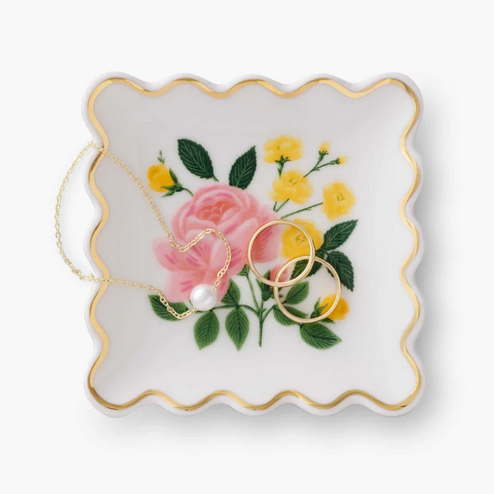 Roses Porcelain Scalloped Ring Dish