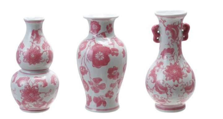 Pink Floral - 3" Rd x 7"H Stoneware Vase