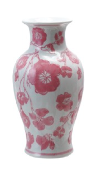 Pink Floral - 3" Rd x 7"H Stoneware Vase