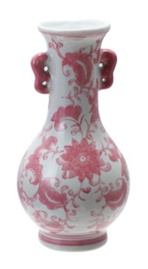 Pink Floral - 3" Rd x 7"H Stoneware Vase