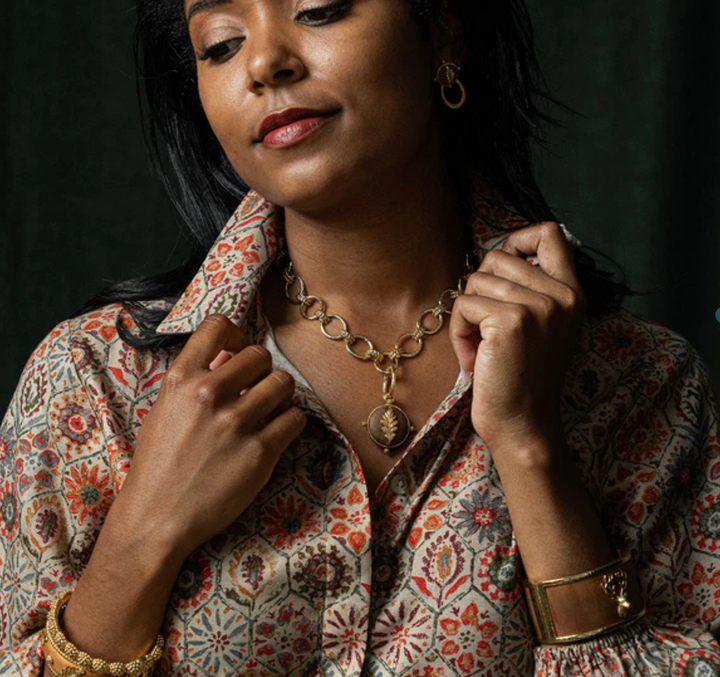 Forest Walk Oak Leaf Double Sided Pendant- Teak/Gold