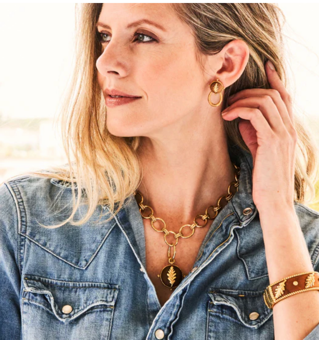 Forest Walk Oak Leaf Double Sided Pendant- Teak/Gold