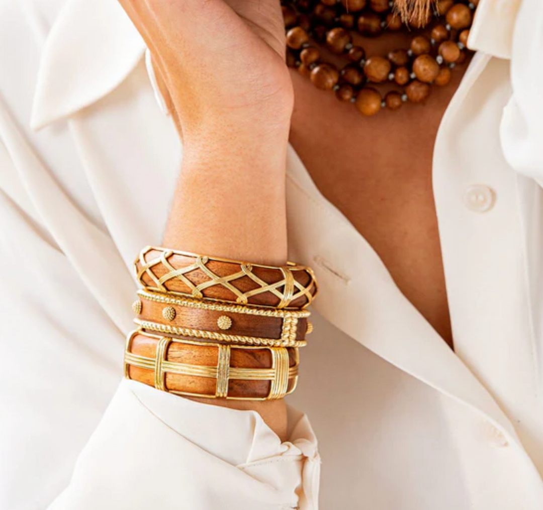 Berry Small Hinged Bangle- Teak