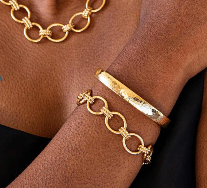 Cleopatra Oval Hinged Bangle- S/M- Gold