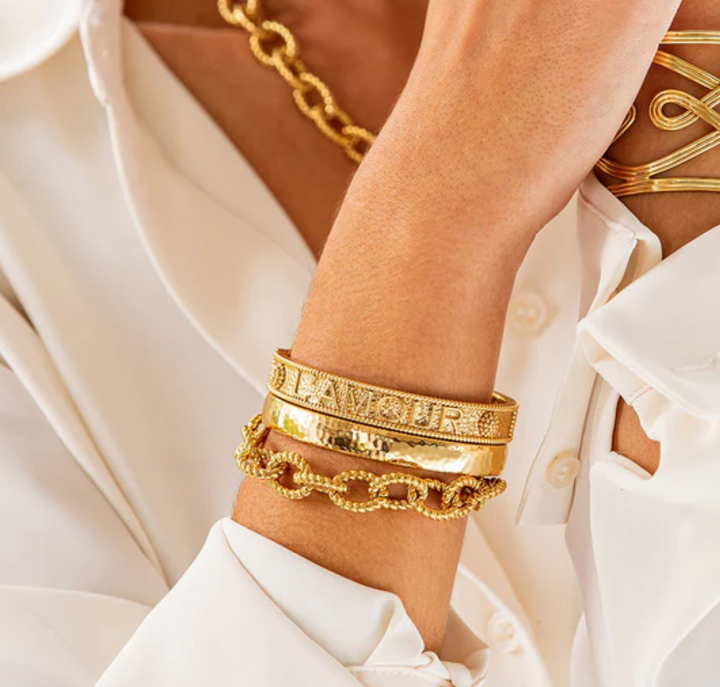 Cleopatra Oval Hinged Bangle- S/M- Gold