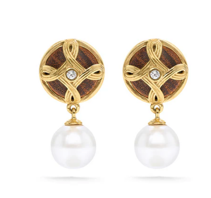 Monique Drop Earrings- Pearl/Teak