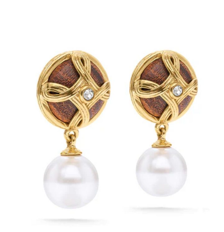 Monique Drop Earrings- Pearl/Teak