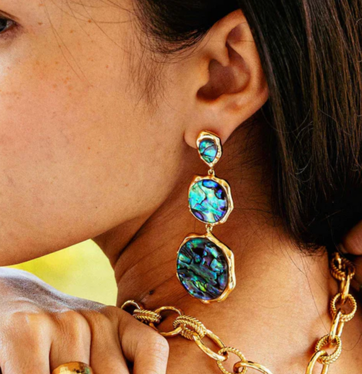 Aurora Triple Drop Post Earrings- Abalone