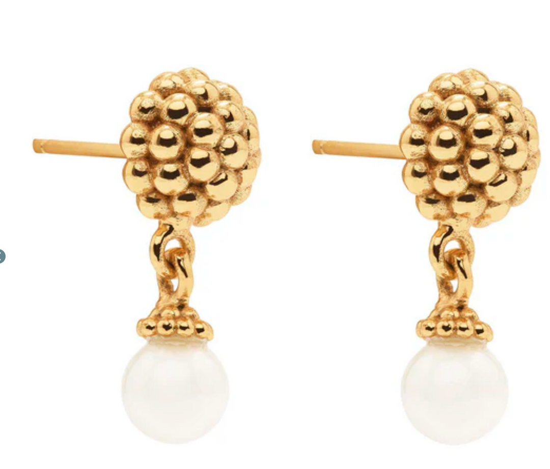 Berry Drop Stud Earrings- Pearl