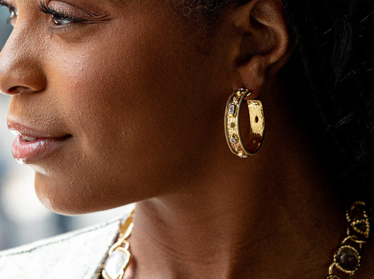 Berry Hoop Earrings- Clear Cubic Zirconia