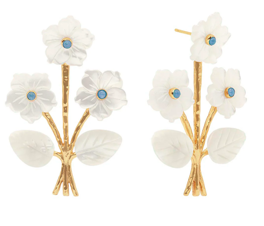 Mermaid Garden Convertible Bouquet Post Earrings, MOP/Jade