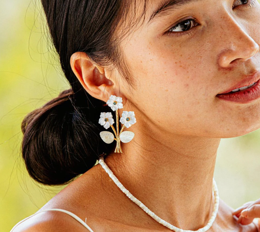 Mermaid Garden Convertible Bouquet Post Earrings, MOP/Jade