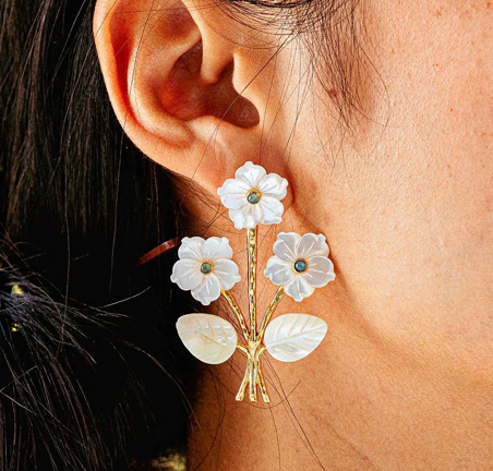 Mermaid Garden Convertible Bouquet Post Earrings, MOP/Jade