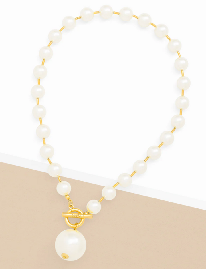 PEARL BEADED COLLAR NECKLACE WITH TUBE SPACERS GOLD/PEARL