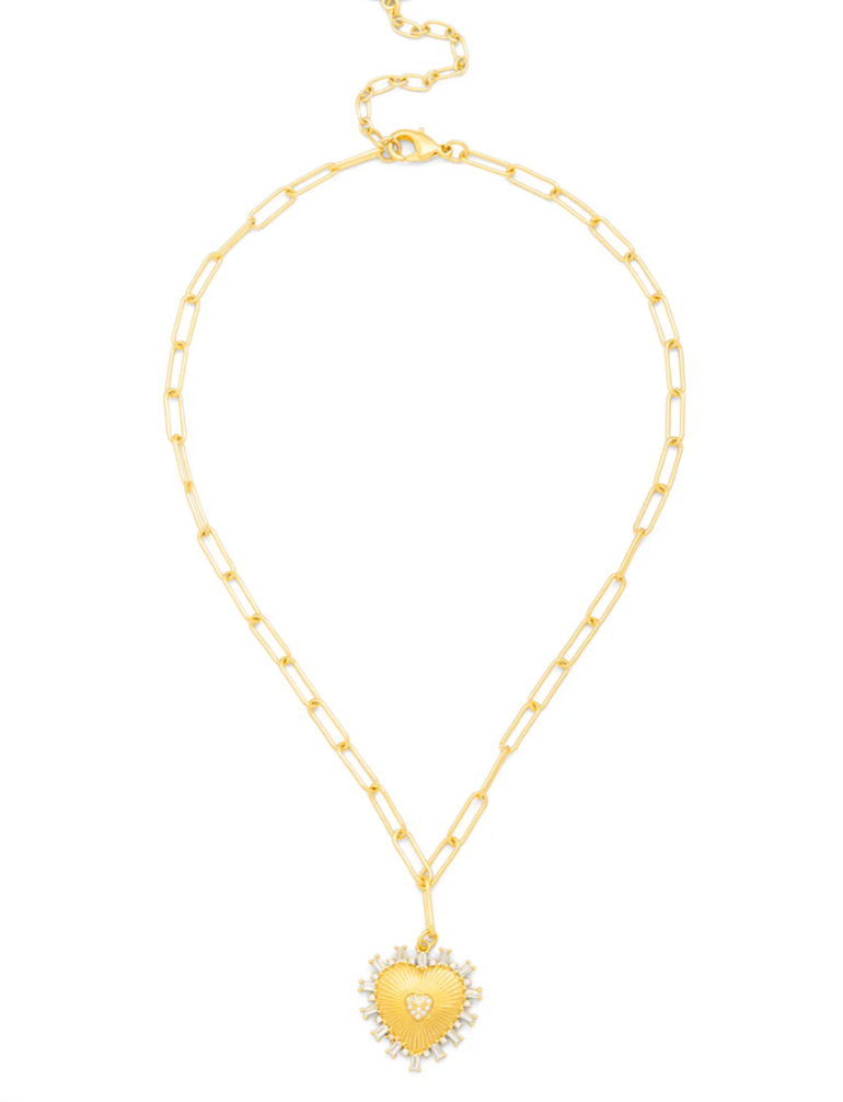 HEART PENDANT LINK COLLAR NECKLACE- GOLD/CLEAR