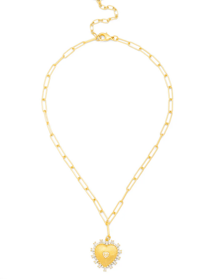 HEART PENDANT LINK COLLAR NECKLACE- GOLD/CLEAR