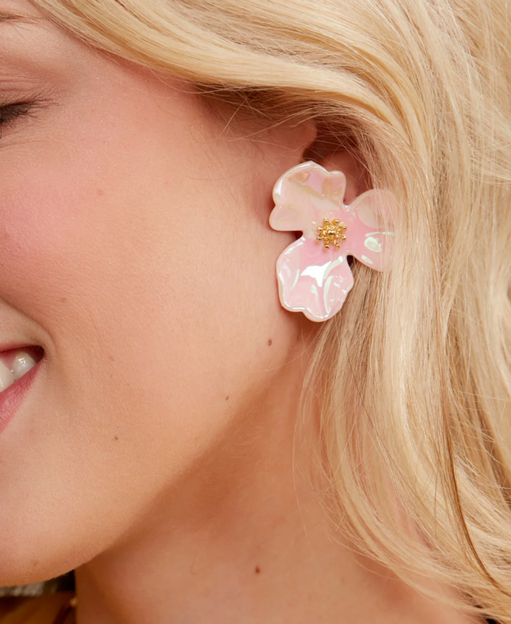 IRIDESCENT RESIN 3-PETAL STUD EARRING