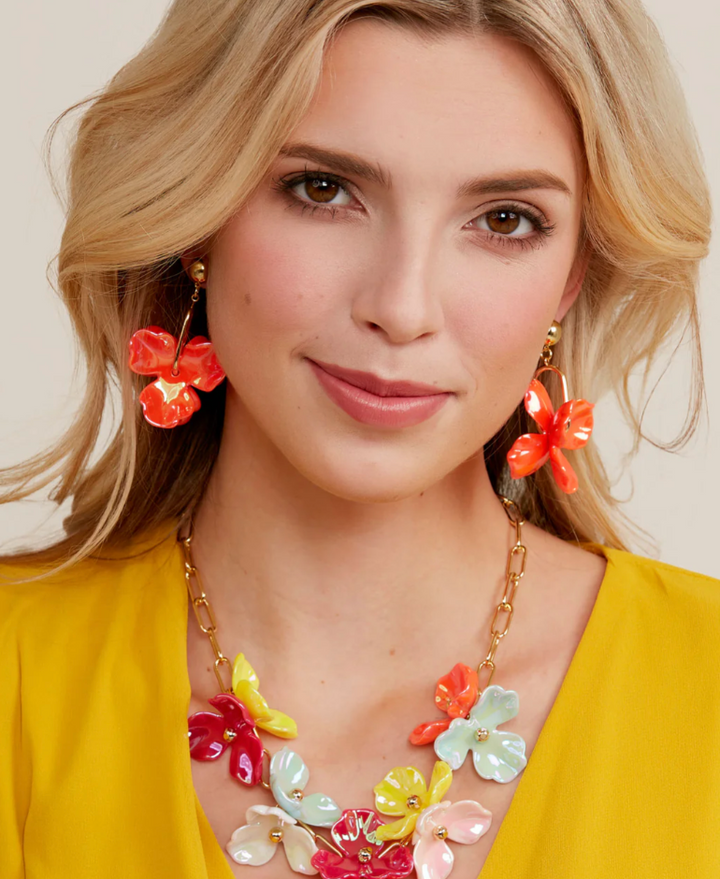 IRIDESCENT RESIN 3-PETAL DROP EARRING