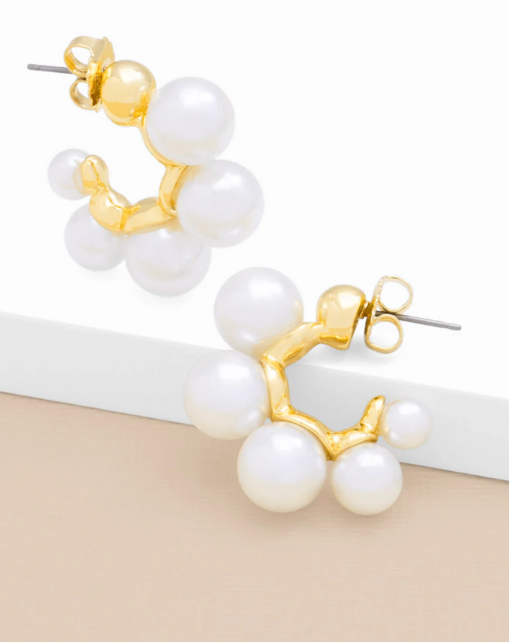 MULTI PEARL HOOP EARRING- GOLD