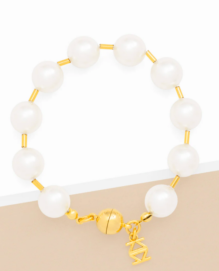 PEARL BEADED BRACELET WITH TUBE SPACERS- GOLD/PEARL