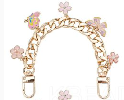 Aluminum Curb Chains Bag Handles, Alloy Enamel Butterfly & Flower Charm Bag Straps, Colorful, 19.6cm