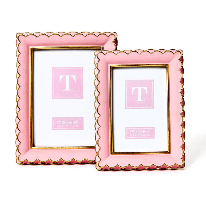 Scalloped Picture Frames 2 Sizes:  (stands horizontally/vertically) - Resin/Glass