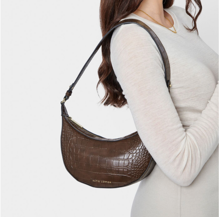 MARNI FAUX CROC SMALL SHOULDER BAG | Chocolate