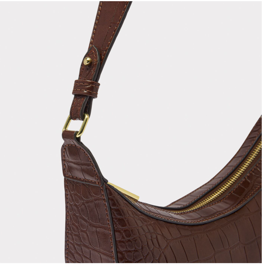 MARNI FAUX CROC SMALL SHOULDER BAG | Chocolate