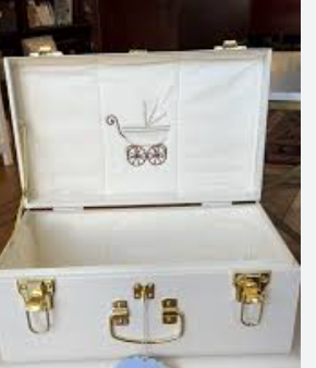 White Trunk with Embroidered Carriage