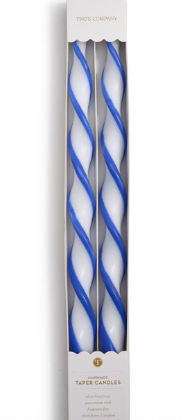 Twist And Glow Blue Ribbon Taper Candle