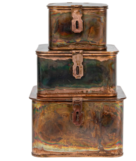 Square Decorative Metal Boxes, Copper Finish