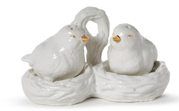 Birds of a Feather Salt and Pepper Shakers with Gold Accents