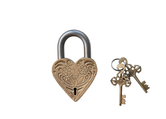 Brass & Iron Heart Shaped Lock w Keys